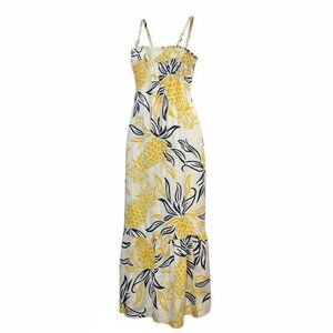 Anthropologie Women's XS Lined Tropical Pineapple Print Maxi Dress Adjst Straps